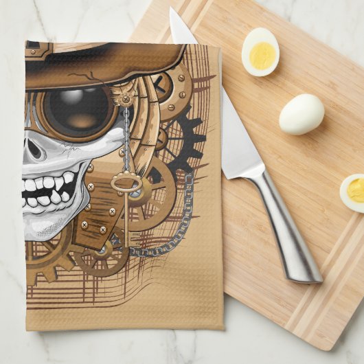 Skull Steampunk Voodoo Retro Machine Theedoek (Quarter Fold)