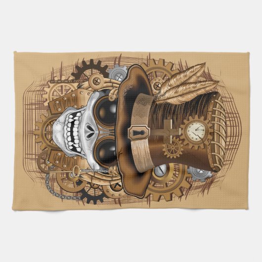 Skull Steampunk Voodoo Retro Machine Theedoek (Horizontaal)