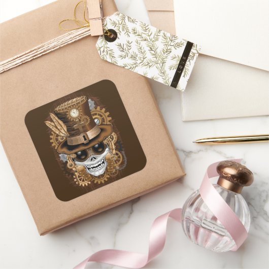 Skull Steampunk Voodoo Retro Machine Vierkante Sticker (Geschenken)