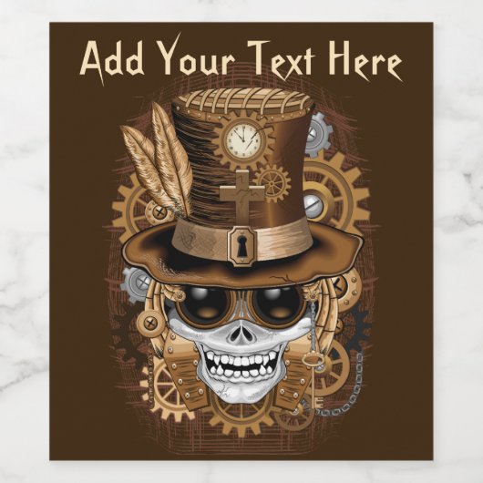 Skull Steampunk Voodoo Retro Machine Wijn Etiket (Enkel label)