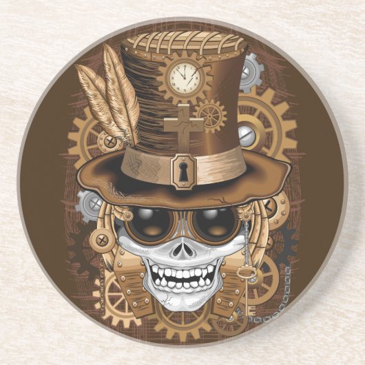 Skull Steampunk Voodoo Retro Machine Zandsteen Onderzetter (Voorkant)