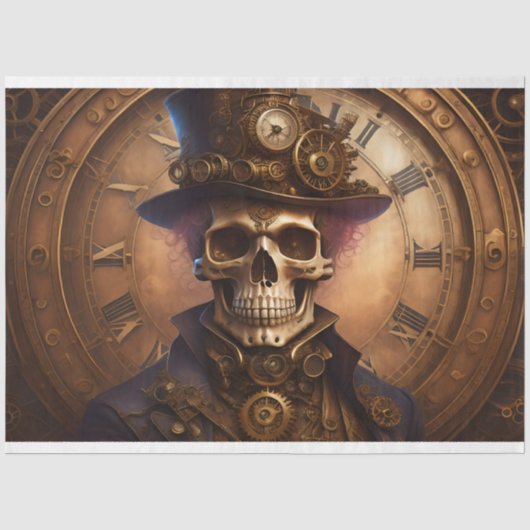 Skull Steampunk with clock tissue paper v3 Tissuepapier (Voorkant)