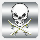 Skull sticker met skateboards Silver (Voorkant)