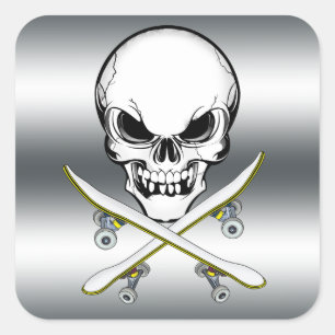 Skull sticker met skateboards Silver