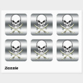 Skull sticker met skateboards Silver (Vel)