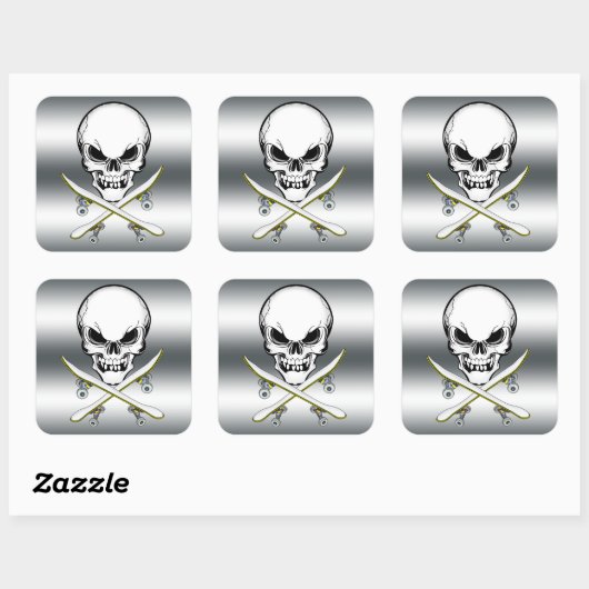 Skull sticker met skateboards Silver (Vel)