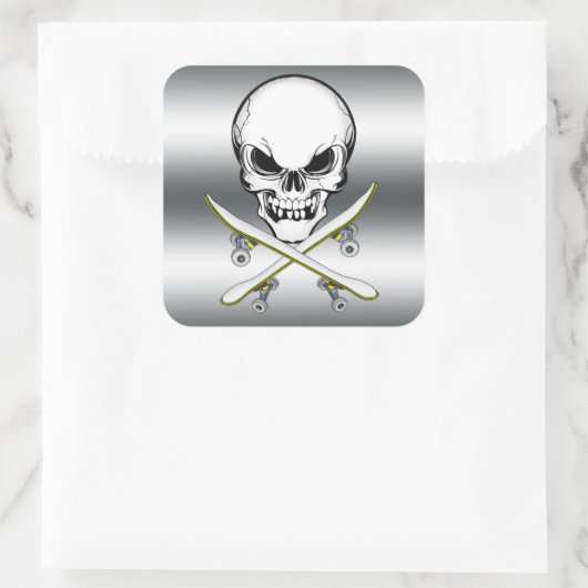 Skull sticker met skateboards Silver (Tas)