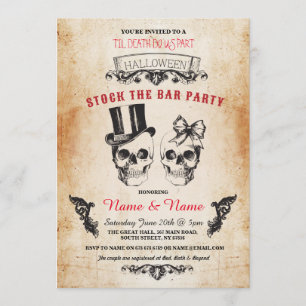 Skull Stock The Bar Party Halloween Gothic Invite Kaart