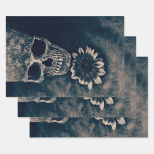 Skull Sunflower Cyanotype Gothic Inpakpapier Vel