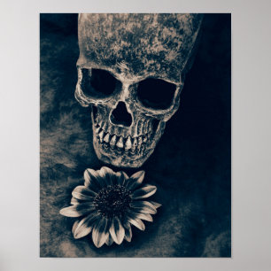 Skull Sunflower  Cyanotype Gothic Poster