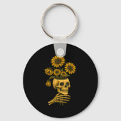 Skull Sunflowers Gothic Goth Creepy Cute Floral  Sleutelhanger (Voorkant)