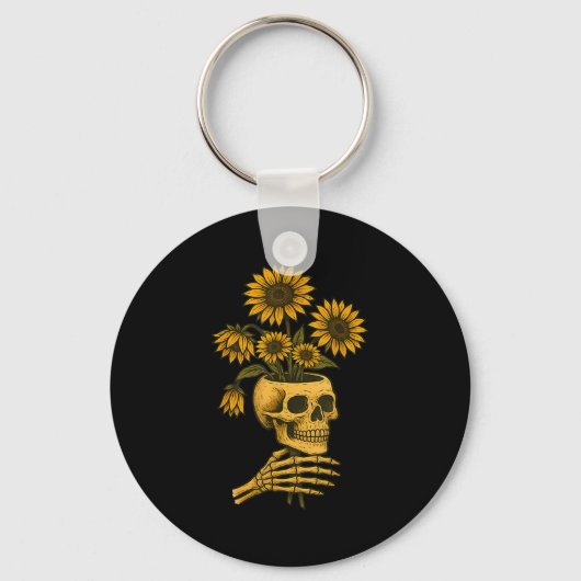 Skull Sunflowers Gothic Goth Creepy Cute Floral  Sleutelhanger (Voorkant)