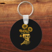 Skull Sunflowers Gothic Goth Creepy Cute Floral  Sleutelhanger (Voorkant)