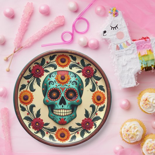 💀🎉Skull Swirl Serveware, de Día de los Muertos Papieren Bordje (Feest)