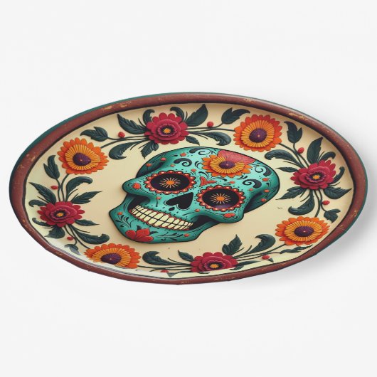 💀🎉Skull Swirl Serveware, de Día de los Muertos Papieren Bordje (Gekanteld)