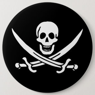 Skull & Swords Pirate vlag van Calico Jack Ronde Button 6,0 Cm