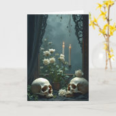 Skull Tableau Halloween Kaart (Gele Bloem)