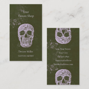 Skull Tattoo Artist Olive Green Gothic Grunge Visitekaartje