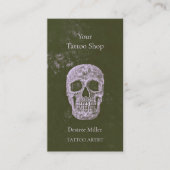 Skull Tattoo Artist Olive Green Gothic Grunge Visitekaartje (Voorkant)