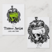Skull Tattoo Artist Visitekaartje Black Green (Voorkant / Achterkant)