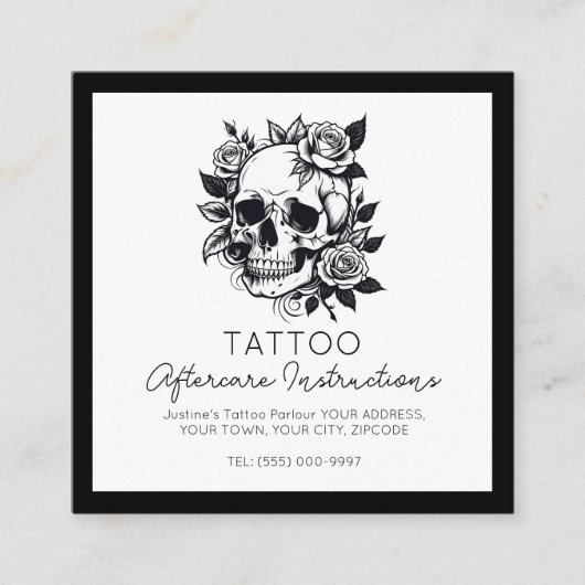 Skull Tattoo Nazorg Instructies Stijlvol Vierkante Visitekaartje (Voorkant)