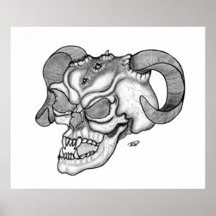 Skull Teufelschädel schwarz weiß Zeichnung Poster