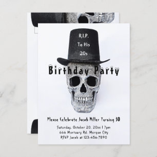 Skull Top Hat  Black White RIP naar zijn twintig Uitnodiging Briefkaart