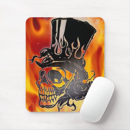 Skull Top Hat Flames & Rozen Mousepad Muismat (Met muis)