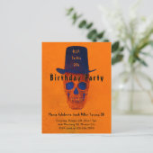 Skull Top Hat  Oranje Blue RIP naar zijn 20s Uitnodiging Briefkaart (Staand voorkant)
