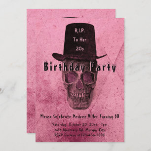 Skull Top Hat  Roze RIP naar haar 20s Kaart