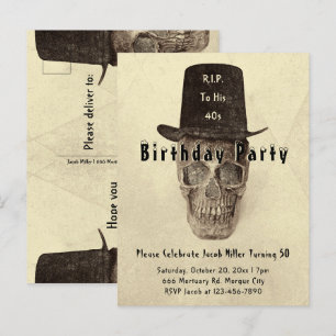 Skull Top Hat  Sepia RIP tot zijn 40er eeuw Uitnodiging Briefkaart