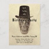 Skull Top Hat  Sepia RIP tot zijn 40er eeuw Uitnodiging Briefkaart (Voorkant)