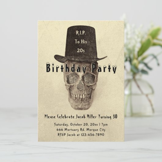 Skull Top Hat  Sepia RIP tot zijn twintig Kaart (Staand voorkant)