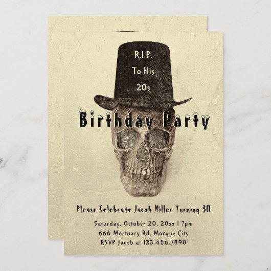 Skull Top Hat  Sepia RIP tot zijn twintig Kaart (Voorkant / Achterkant)