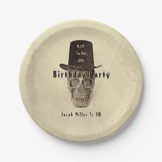 Skull Top Hat  Sepia RIP tot zijn twintig Papieren Bordje (Voorkant)