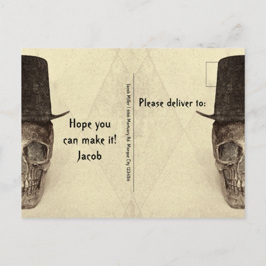 Skull Top Hat  Sepia RIP tot zijn twintig Uitnodiging Briefkaart (Achterkant)