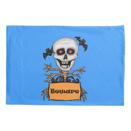 Skull Tree Branch Arms Pas op Teken Bats Blue Kussensloop (Achterkant-Links)