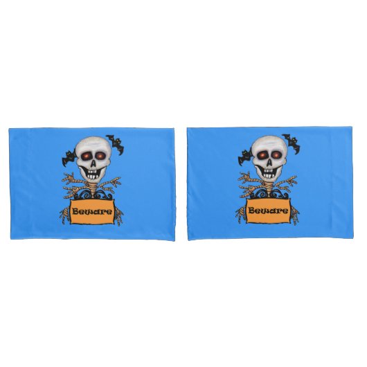 Skull Tree Branch Arms Pas op Teken Bats Blue Kussensloop (Voorkant-Set)