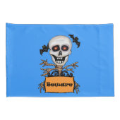 Skull Tree Branch Arms Pas op Teken Bats Blue Kussensloop (Achterkant-Rechts)