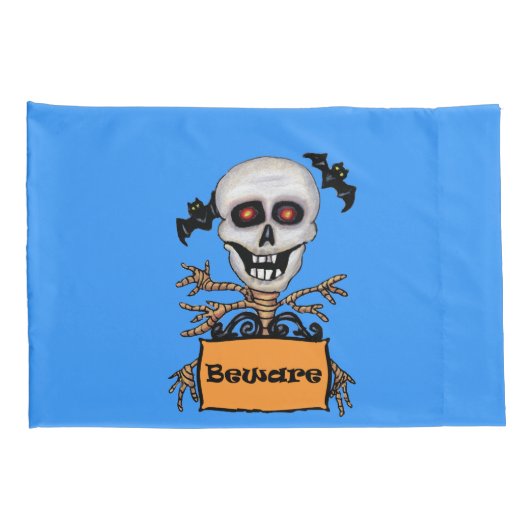 Skull Tree Branch Arms Pas op Teken Bats Blue Kussensloop (Achterkant-Rechts)