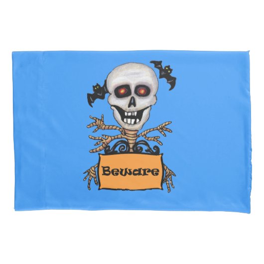 Skull Tree Branch Arms Pas op Teken Bats Blue Kussensloop (Voorkant-Links)