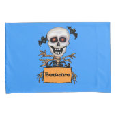 Skull Tree Branch Arms Pas op Teken Bats Blue Kussensloop (Voorkant-Rechts)