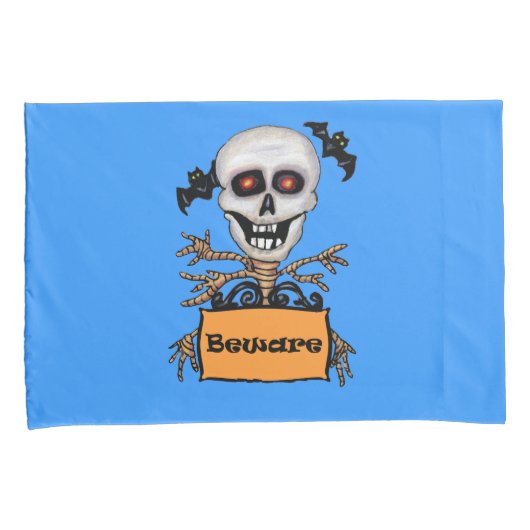 Skull Tree Branch Arms Pas op Teken Bats Blue Kussensloop (Voorkant-Rechts)