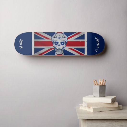Skull & Union Jack Skateboard (Muurkunst (Horizontaal))