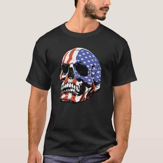 Skull USA Flag America T-shirt (Voorkant)