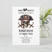 Skull verjaardagsfeestje Pirate uitnodiging (Staand voorkant)