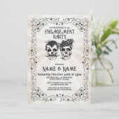Skull Verlovingsfeest Halloween Gotische Uitnodigi Kaart (Staand voorkant)