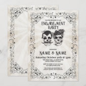Skull Verlovingsfeest Halloween Gotische Uitnodigi Kaart (Voorkant / Achterkant)