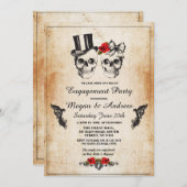 Skull Verlovingsfeest Halloween Gotische Uitnodigi Kaart (Voorkant / Achterkant)
