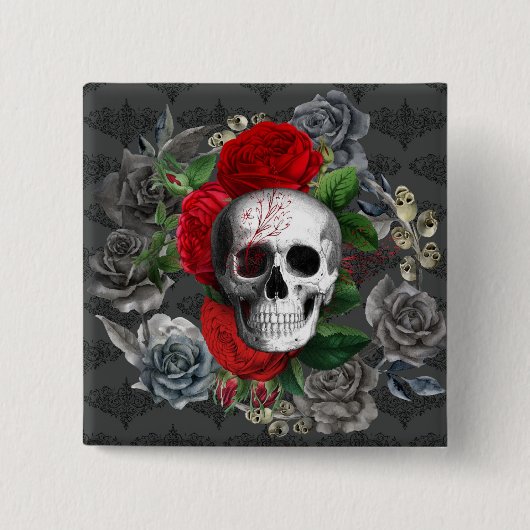 Skull Vierkante Button 5,1 Cm (Voorkant)